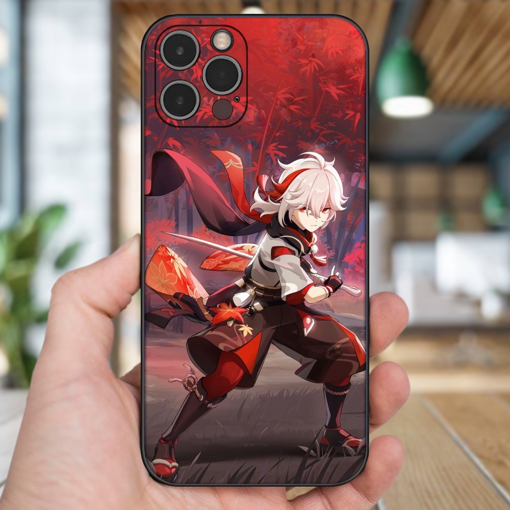 Ốp lưng iPhone 12 Pro dẻo đen cạnh vuông in hình Kazuha Genshin Impact