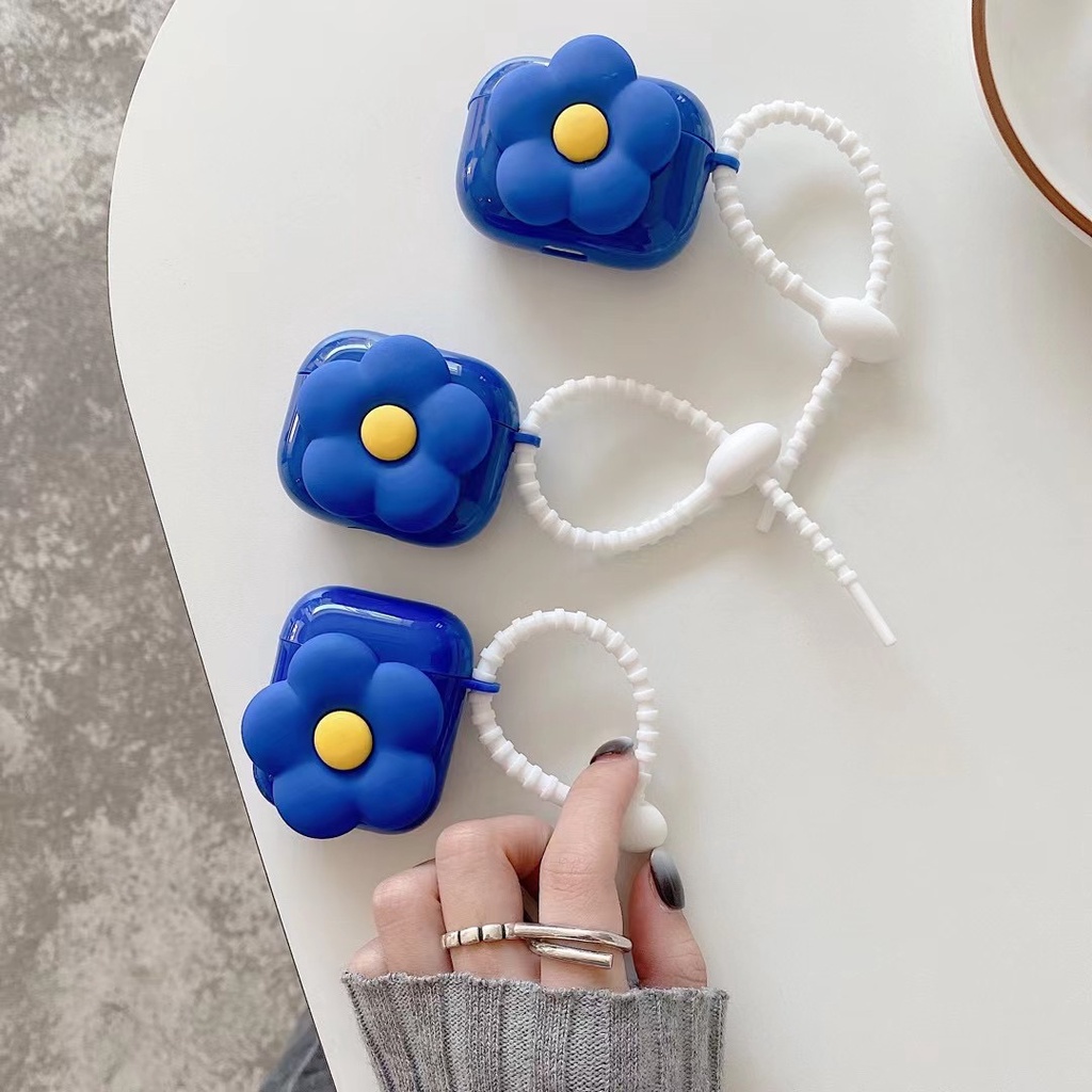 Vỏ Bảo Vệ Hộp Sạc Tai Nghe Bluetooth Airpod 1 2 3 pro Bằng tpu Mềm Họa Tiết Hoa Màu Xanh Dương Dễ Thương Mới