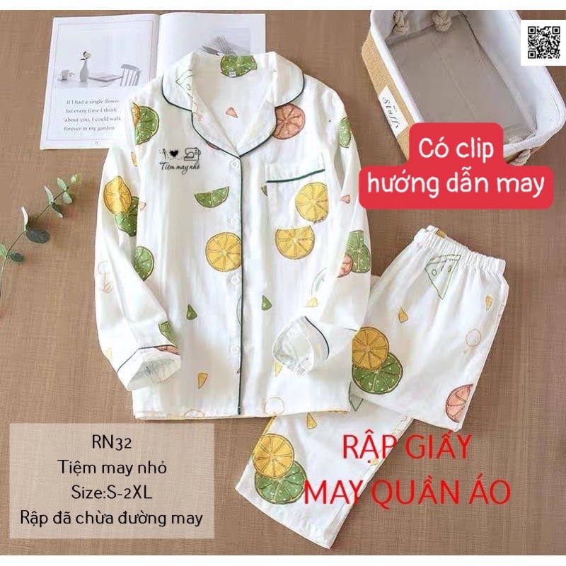 RN32_Rập giấy may bộ pijama nữ dài tay form rộng