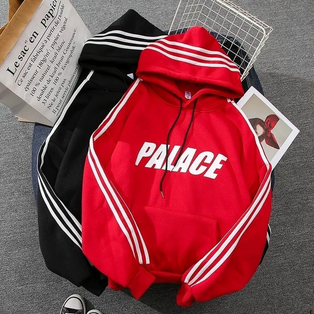 áo hoodie nữ tay dài chui đầu có mũ chạy sọc họa tiết chữ thời trang cá tính KV043