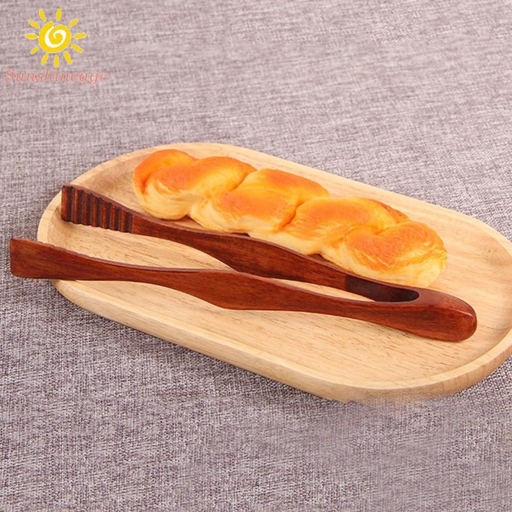 Food Clip Ice Tools Toast Wooden Utensil Cooking Tongs BBQ Buffet Clamp