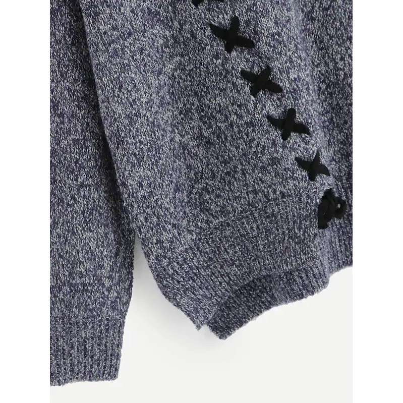 Áo len phong cách đan len chéo màu xám