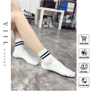 COMBO 2 Tất vớ nam nữ ngắn cổ thể thao viền đen trắng Hàn Quốc năng động chất liệu mềm mại không bai xù thấm hút tốt