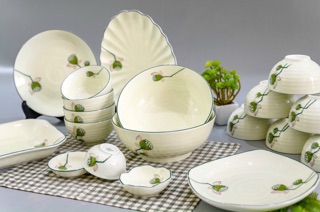 SET BÁT ĐĨA MEN KEM VẼ SEN- 19 món