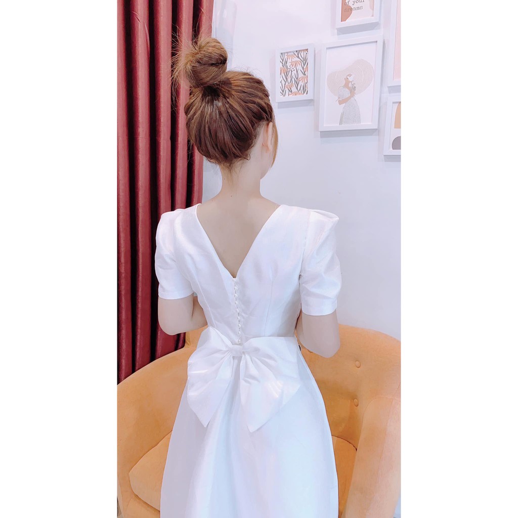 Đầm dự tiệc, dạo phố nơ lưng dáng xòe tay bồng tiểu thư - Ely Dress