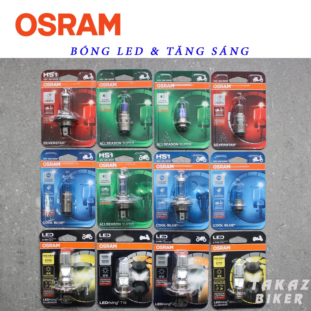 Bóng đèn HAL OSRAM HS1 Air Blade, Wave RS , Exciter , Vison tăng sáng vĩ đỏ +50% tăng sáng 64185SVS-01B 35/35W 12V