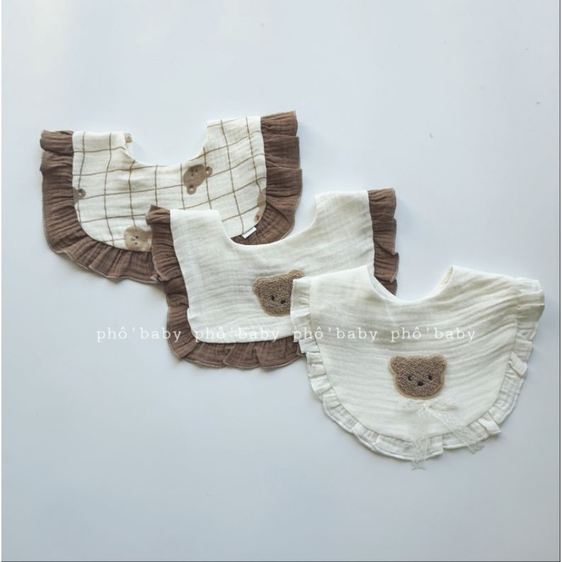 bộ gấu/yếm vải xô muslin mềm mịn thấm hút cho bé gái