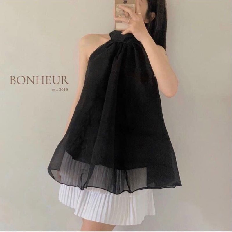 Áo kiểu cột nơ voan kính