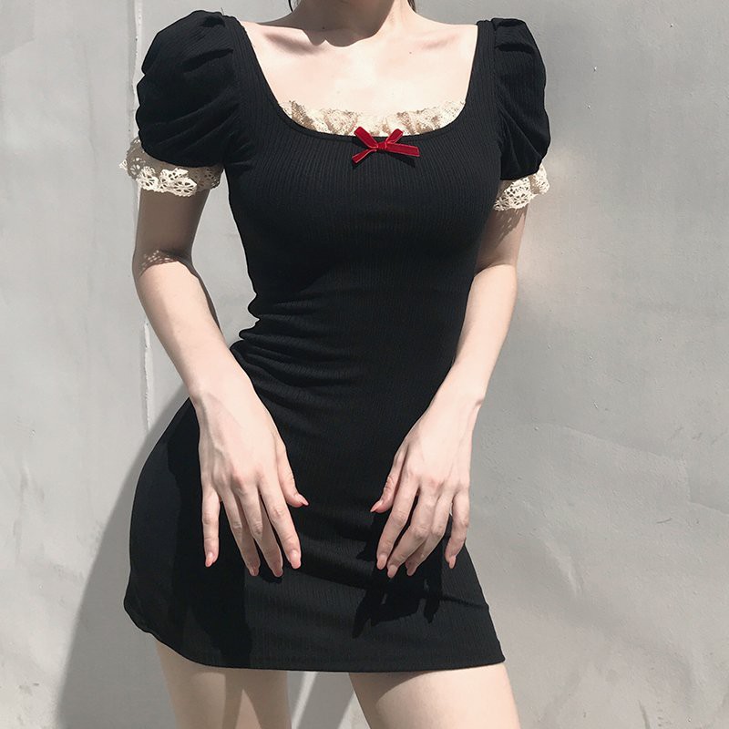 Đầm Nữ Thiết Kế, Váy Nữ Dáng Ôm, Cổ Vuông Tay Bồng Phối Ren Moda.H | BigBuy360 - bigbuy360.vn