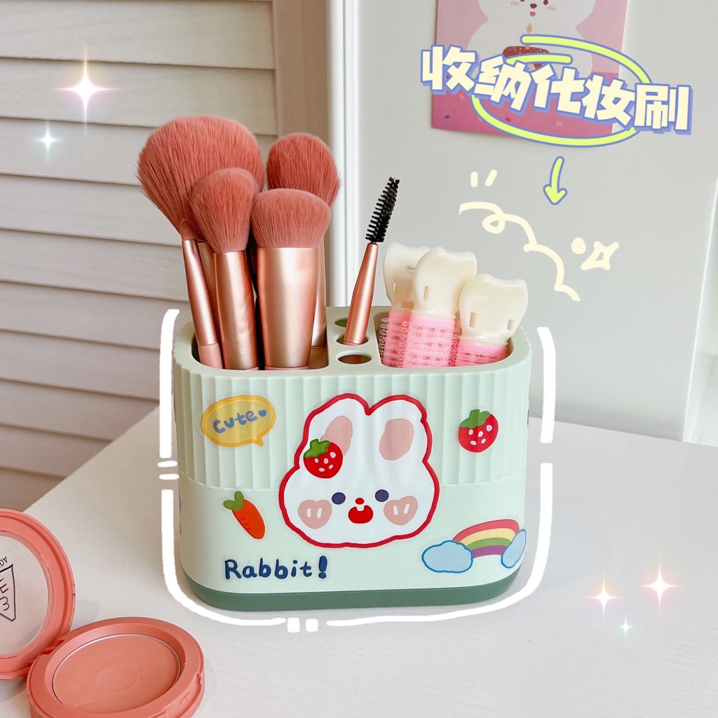Hộp nhựa để bàn đựng bút đa năng sức chứa lớn tặng kèm sticker siêu dễ thương 369
