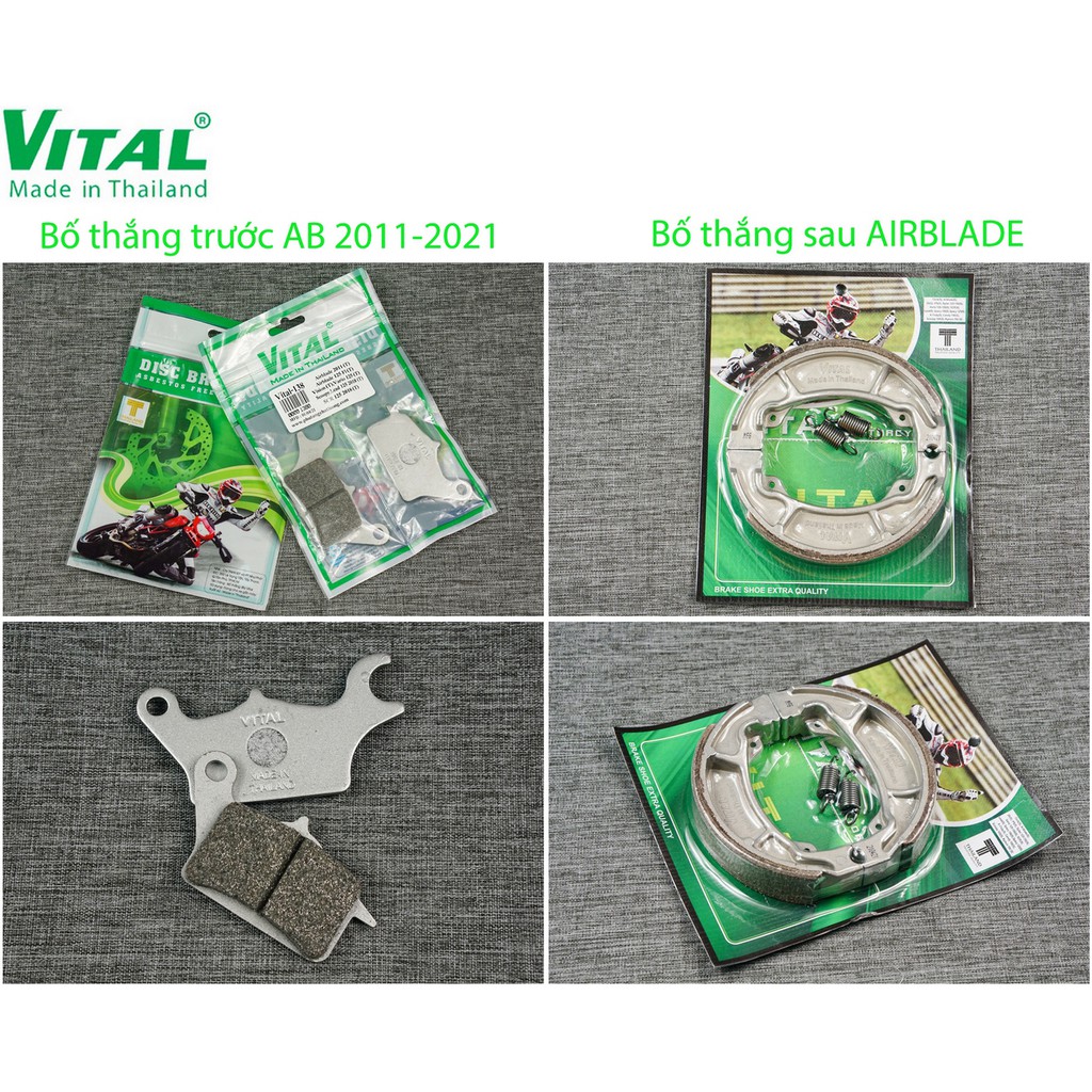 Bố thắng đĩa sau + trước AB, AIRBLADE - hiệu VITAL - Má phanh xe máy, bố thắng đĩa VITAL chính hãng Thái lan