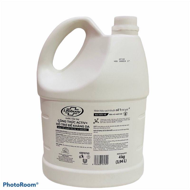 Nước Rửa Tay LIFEBUOY Diệt Khuẩn 99% 4kg Bảo Vệ Vượt Trội Can nhựa lớn Big size