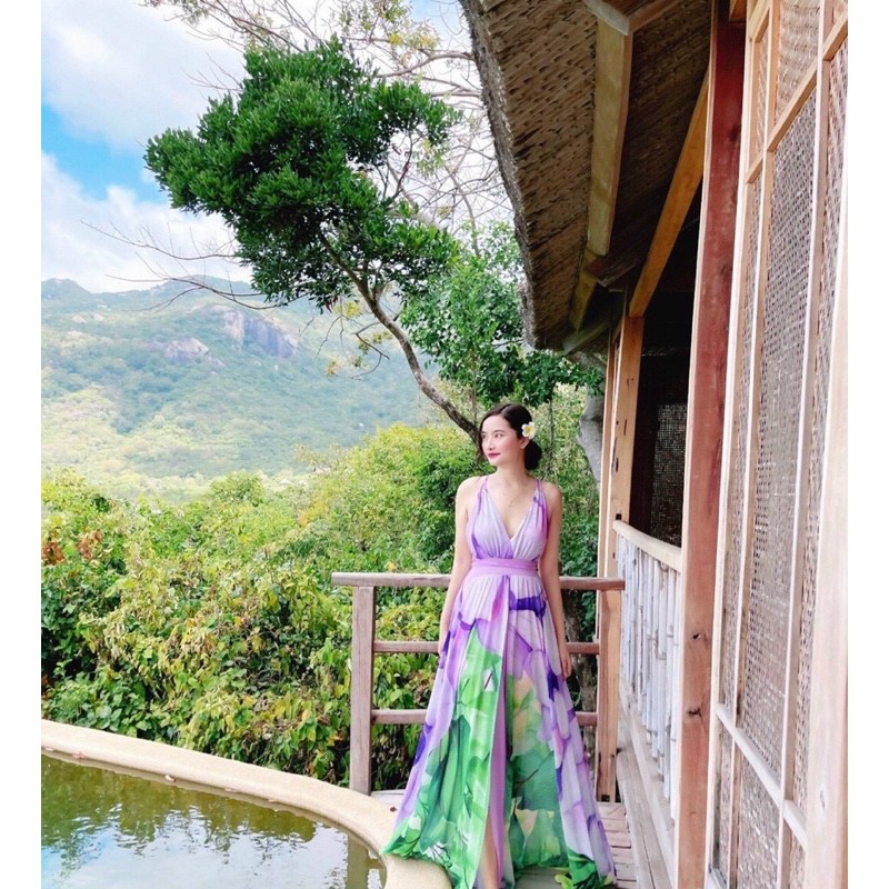 (miễn phí chỉnh váy) đầm maxi ombre màu loang hoa hai dây hở lưng đi biển du lịch chụp hình sống ảo thiết kế sang trọng | BigBuy360 - bigbuy360.vn