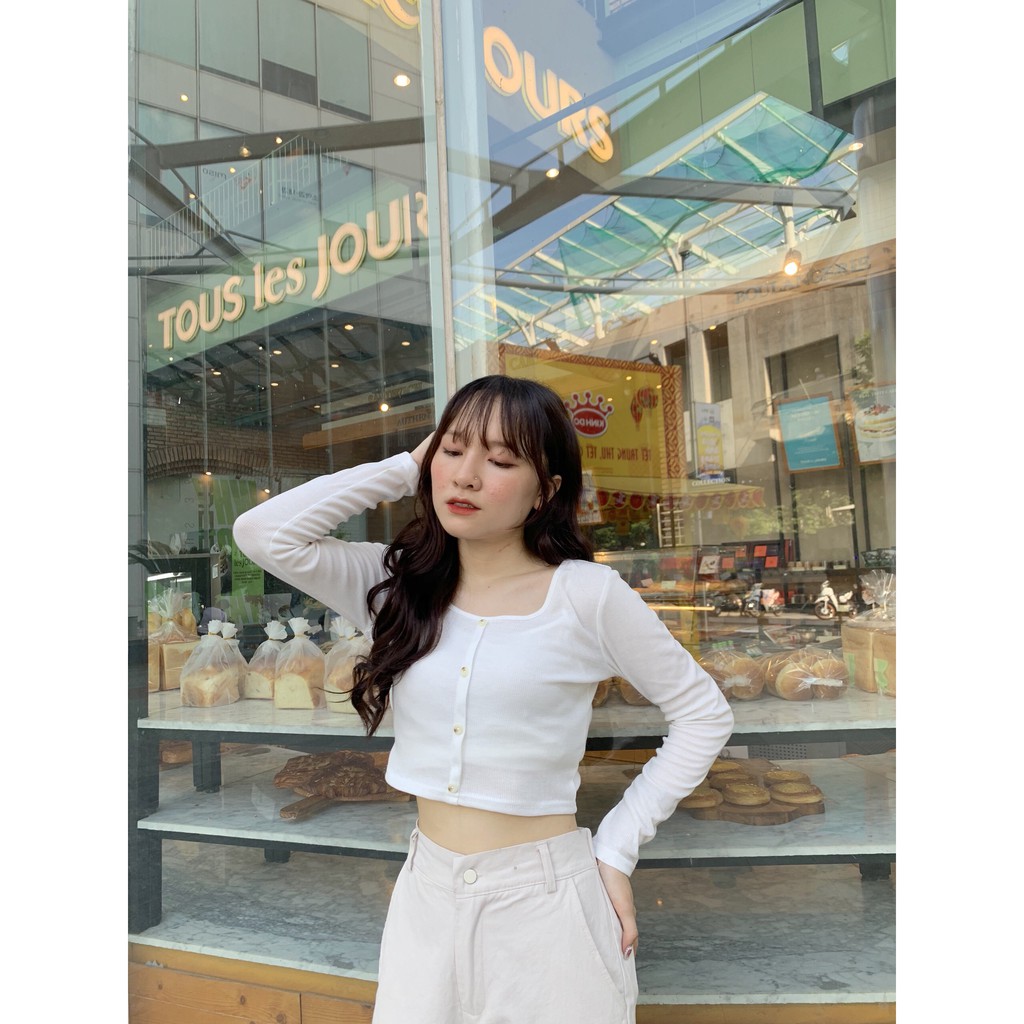 ÁO CROPTOP CÚC DÀI TAY CHẤT LEN TĂM ULZZANG