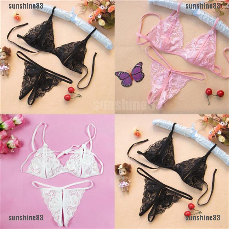 Bộ đồ lót ren gợi cảm gồm áo ngực và quần lót lọt khe chữ T dành cho nữ