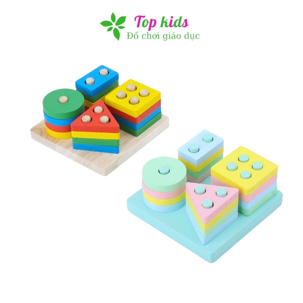 Đồ chơi gỗ montessori đồ chơi thông minh trí tuệ bộ thả hình khối 4 trụ cho bé trai bé gái - TOPKIDS