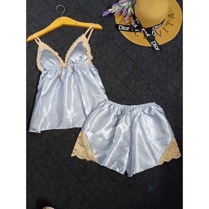 [Có size 71kg] Đồ ngủ sexy nữ/Đồ ngủ bigsize hai dây phối ren chất lụa phi hai dây chất mịn quyến rũ, mã 4