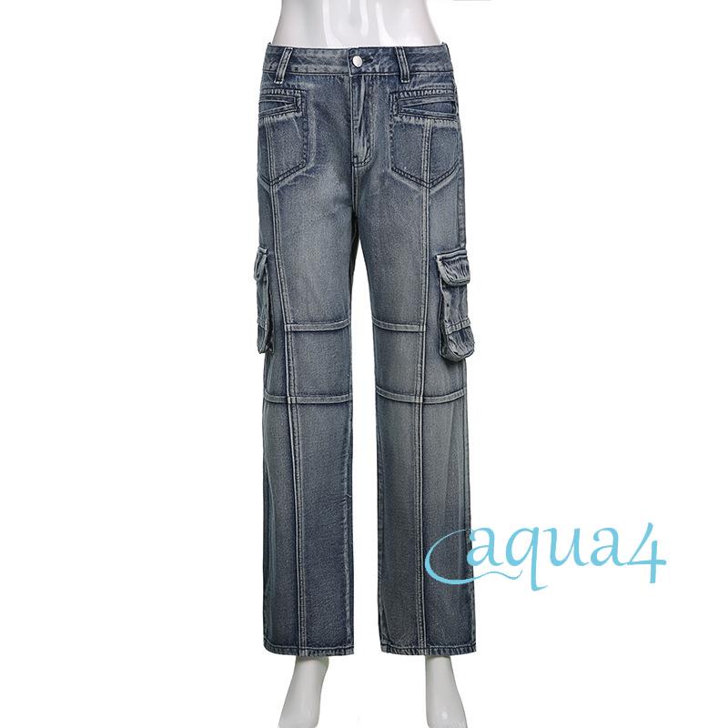 Quần Jeans Dài Lưng Thấp Có Túi Phong Cách Vintage Đường Phố Cho Nữ Y2K 90s