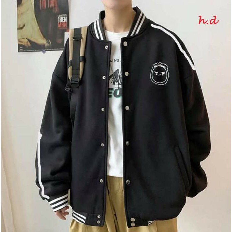 Áo Khoác Bomber Jacket rot tay lo go Mặt người form thụng nam nữ unisex❤ Chất dù form <55kg | BigBuy360 - bigbuy360.vn