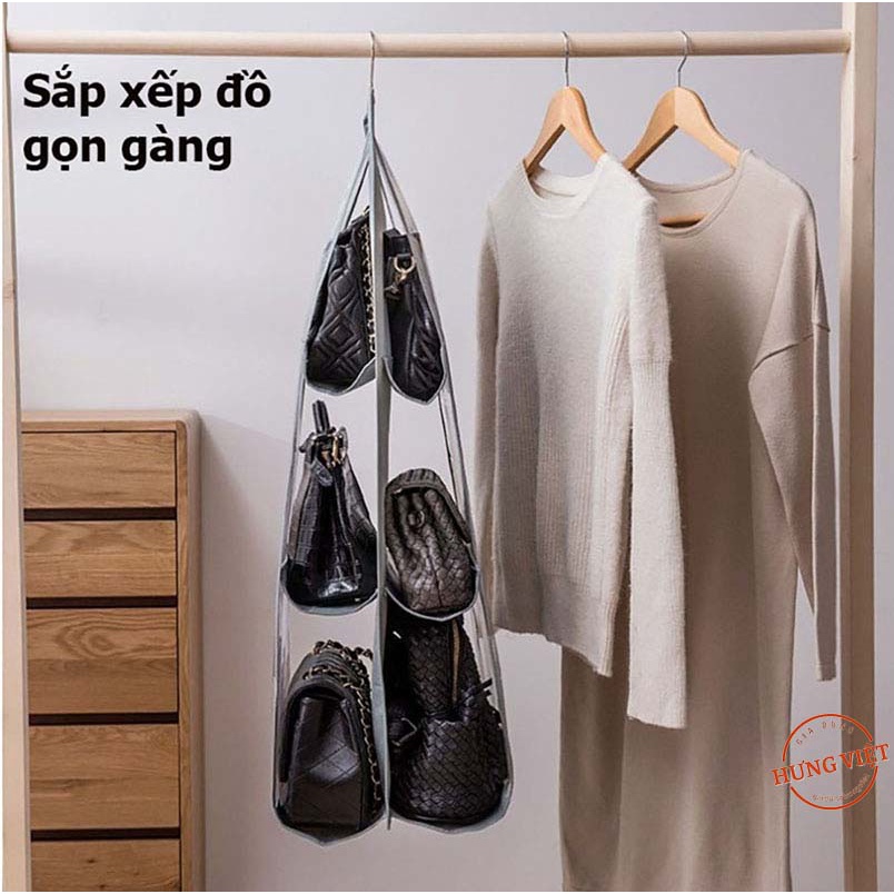 Túi đựng giỏ xách 6 ngăn đa năng treo tường hoặc tủ quần áo, giúp chắn bụi tiện dụng, [TÚI TREO GIỎ]