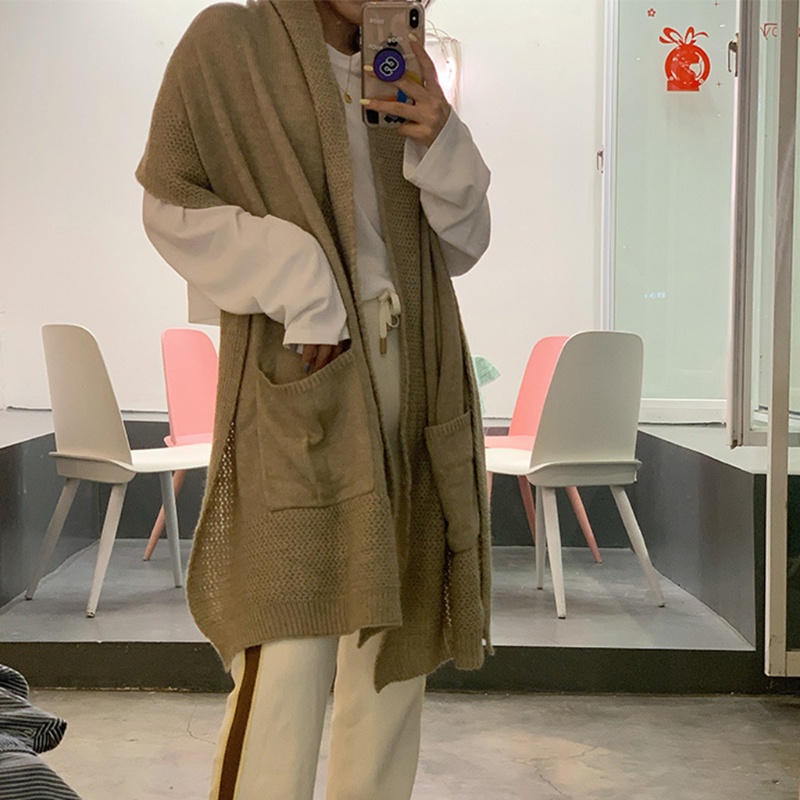 Khăn choàng dệt kim màu trơn phối túi trước thời trang mùa đông cho nữ
 | BigBuy360 - bigbuy360.vn