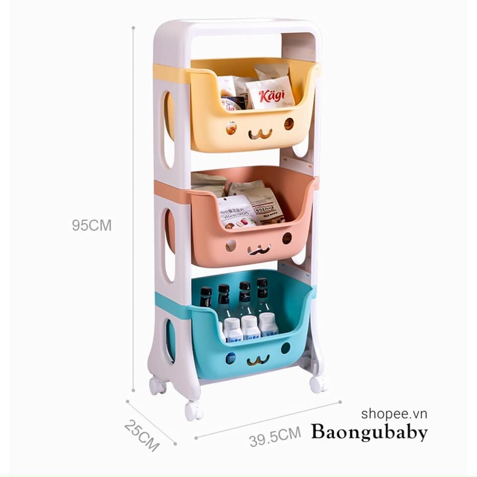 Kệ để đồ hình gấu 3 tầng có bánh xe