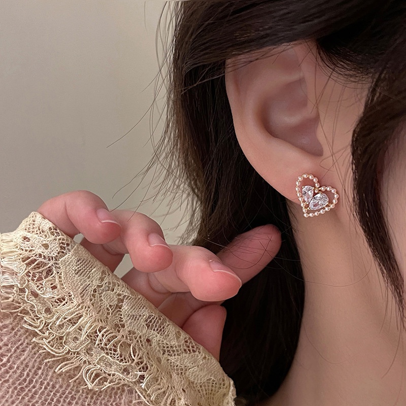 Bông Tai Mạ Bạc 925 Đính Ngọc Trai Kim Cương Giả Phong Cách Hàn Quốc Cho Nữ
