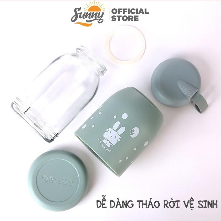 Bình đựng nước giữ nhiệt lõi thuỷ tinh bọc nhựa lúa mạch dung tích 330ml decor bàn học BN2