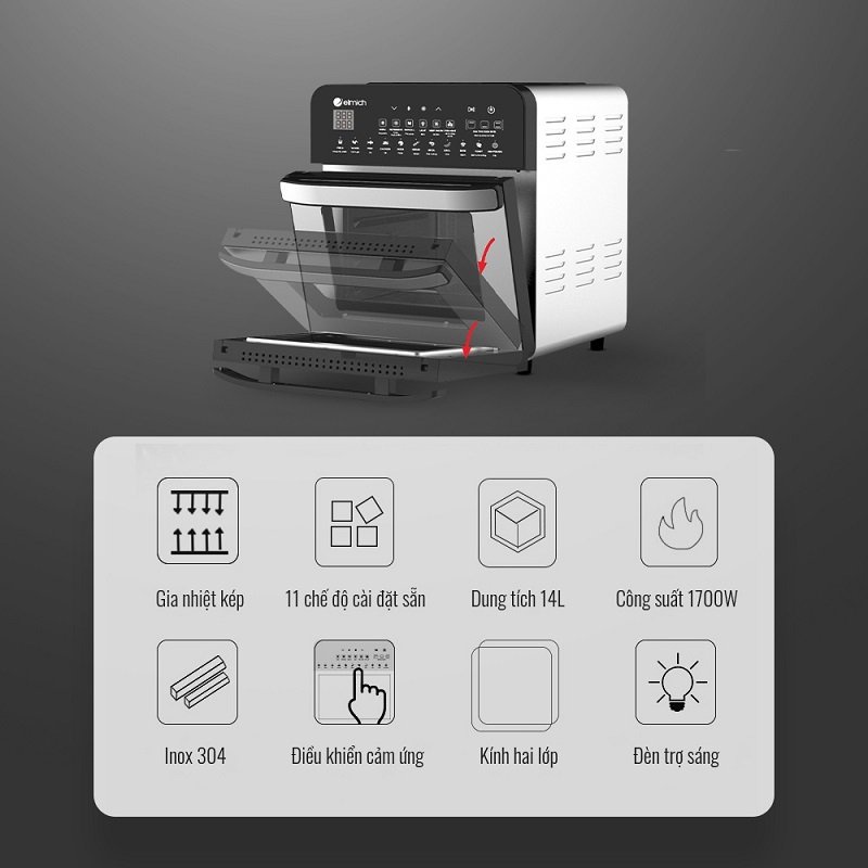 Nồi Chiên Không Dầu Elmich, Dung Tích 14Lít - AFE-3950, Công Suất 1700W