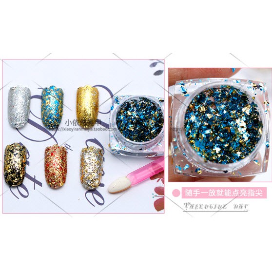 Sét Nhũ Rắc Giấy Bạc,  Nhũ Vảy Cá Trang Trí Móng Siêu Sáng - 1 Sét 6 Hũ