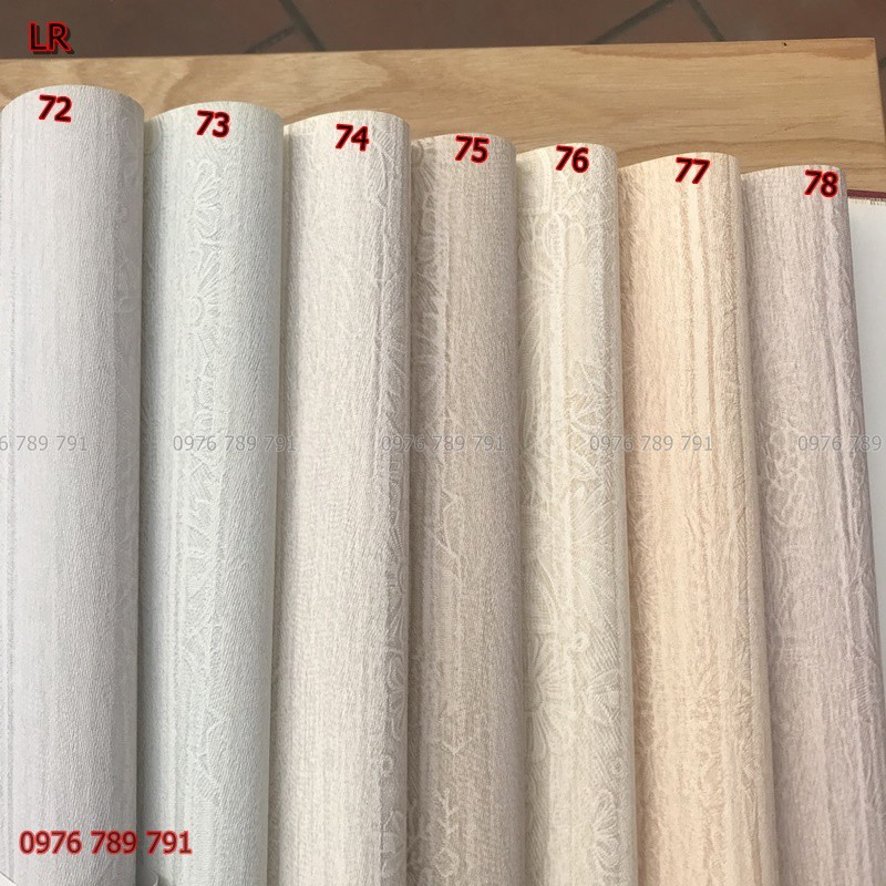10M Giấy Dán Tường Trơn Sần Xước Vân Gỗ Dọc LR75 Lụa Không Keo Khổ Rộng 53 cm