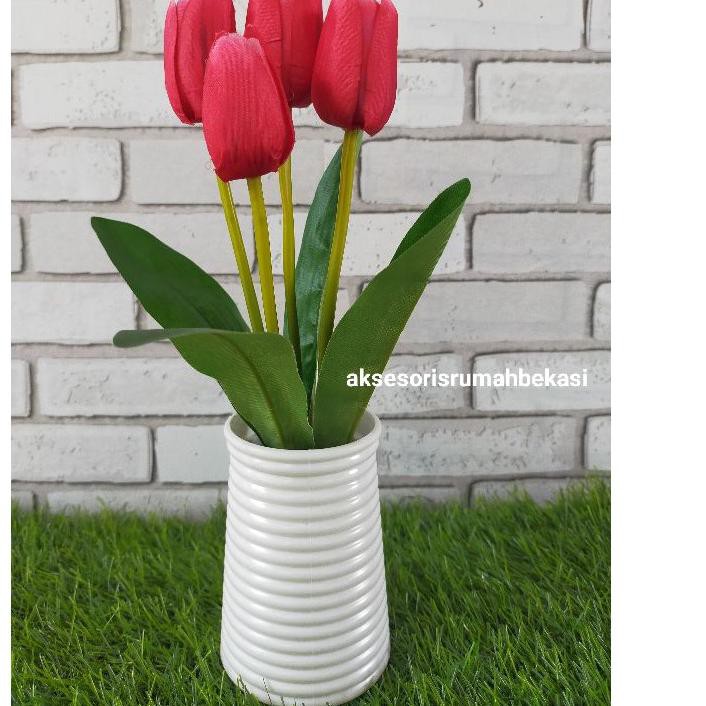 Chậu Hoa Tulip Nhân Tạo Bằng Nhựa Kèm Ốc Vít Melamine 0...