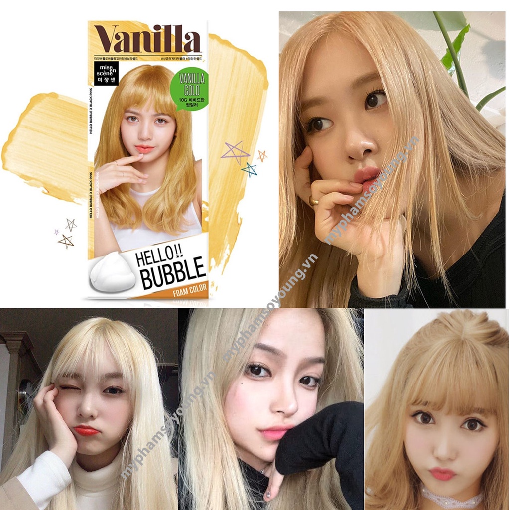 Thuốc Nhuộm Tóc Bọt Biển Hello Bubble Foam Mise En Scene Màu Vàng Tây Vanilla Gold