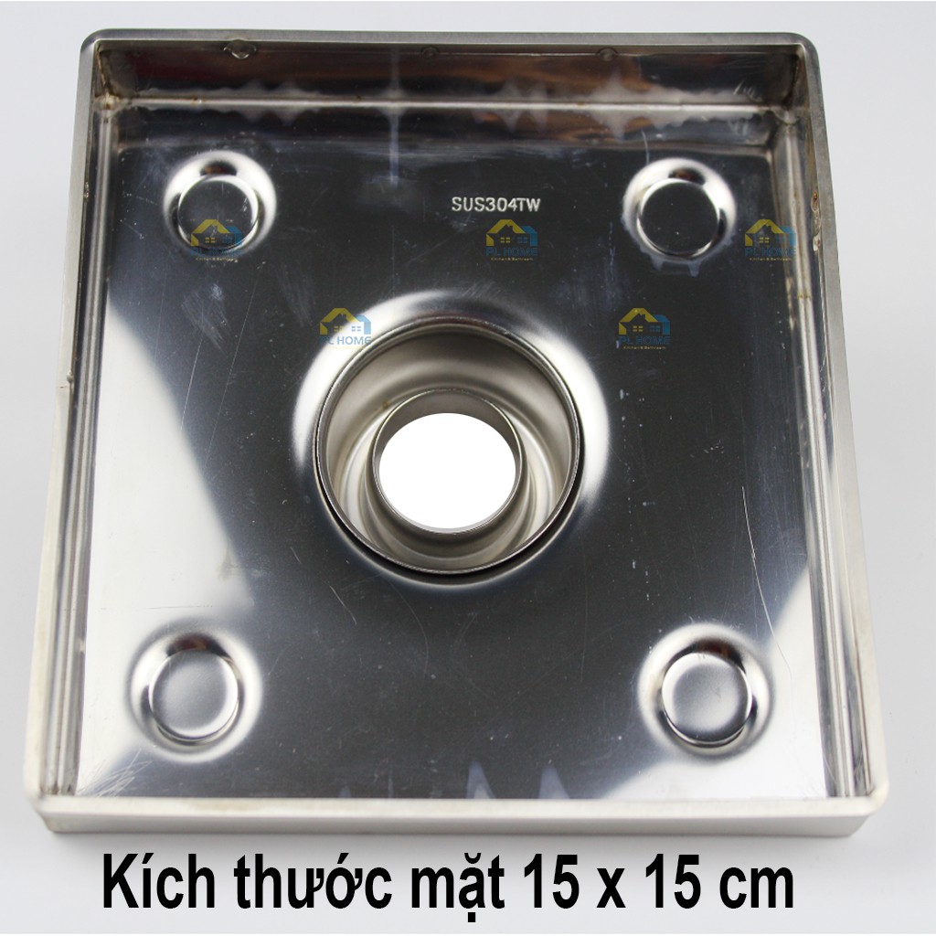 Phễu thoát nước sàn chống hôi Inox SUS304 kết hợp mặt ốp gạch, kích thước mặt 15x15 cm