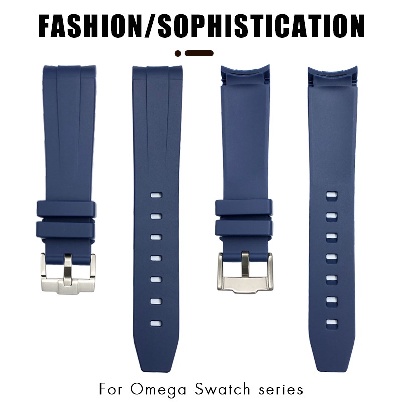 Dây Đeo Đồng Hồ Bằng Cao Su Silicone Đầu Cong 20mm 21mm 22mm Cho Omega x swatch Seamaster Planet Ocean Rolex