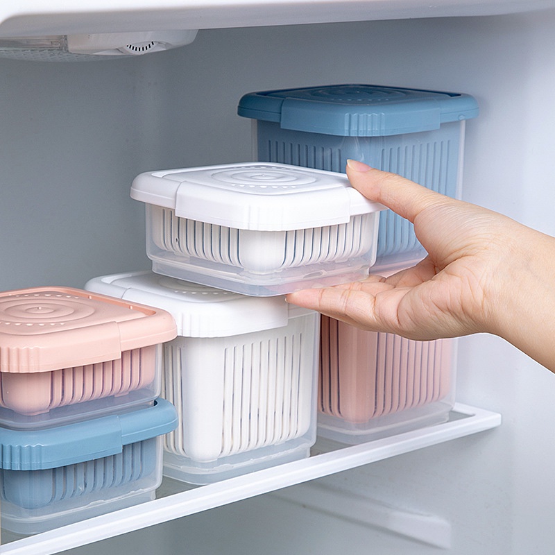 Set 2 hộp đựng bảo quản hành lá gừng tỏi ớt để tủ lạnh bằng nhựa 2 lớpSHOPEMTRANG07Hộp đựng rau củ quả có lỗ thoát