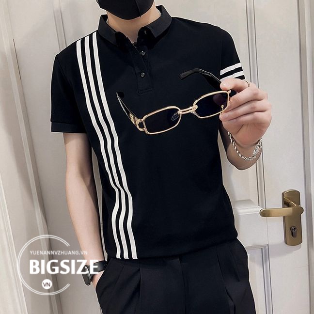 Áo Thun polo Nam Bigsize Áo phông Nam có cổ Kẻ Sọc tay ngắn form rộng mùa hè Phong cách Hàn Quốc Thời Trang trẻ trung đẹp cao cấp cho người mập béo 100kg 150kg