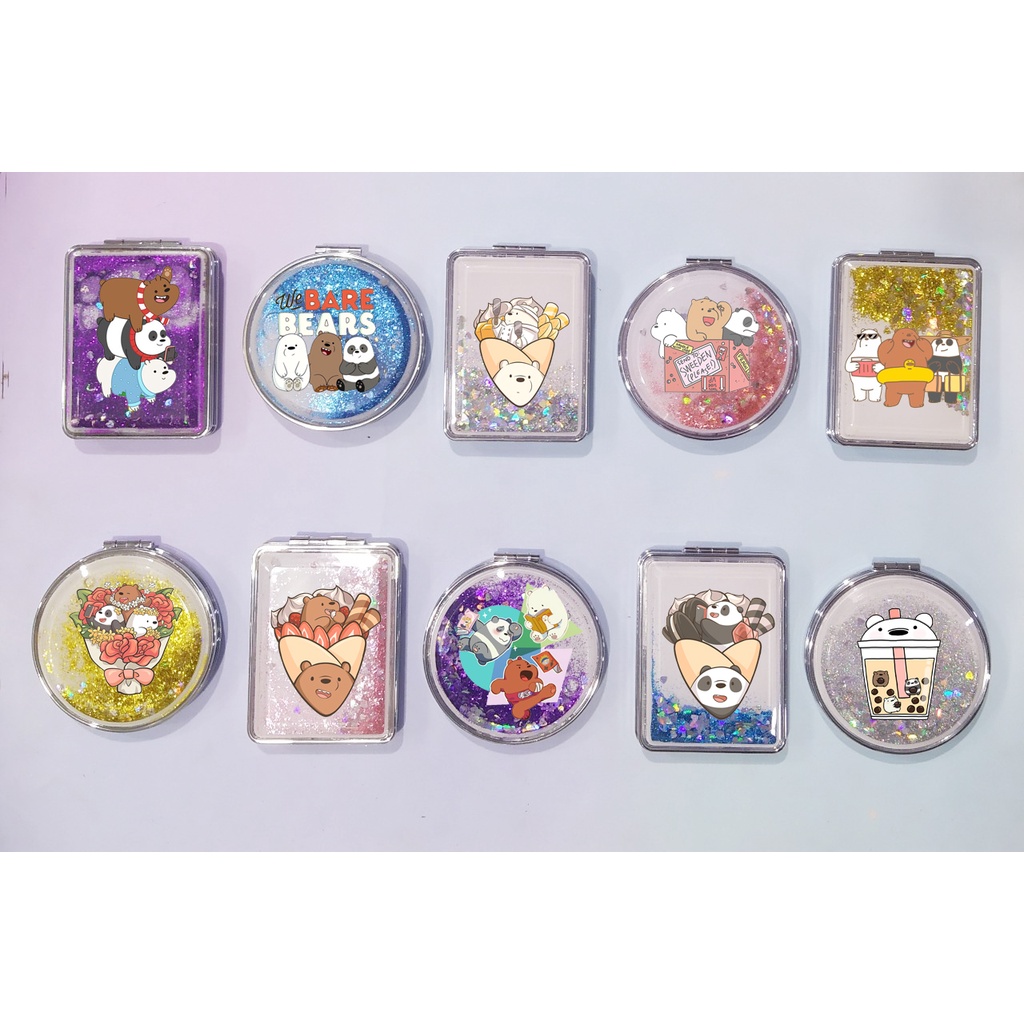 Gương nước chảy kim tuyến ba anh em gấu in hình GNI9 gương 2 mặt