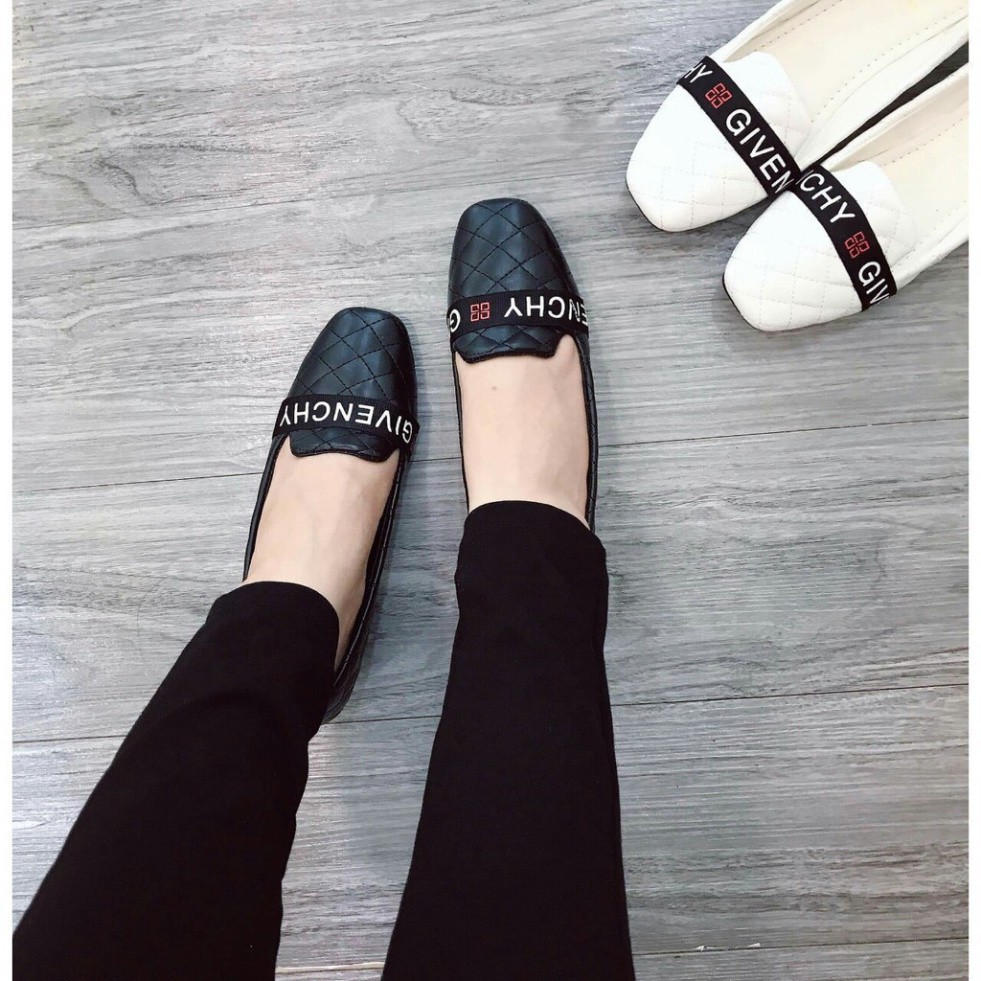 Giày Bệt Nữ Trần Chỉ Giveen Thiết kế Dặc Sắc Có 2 Màu Đen Kem size 35 - 39