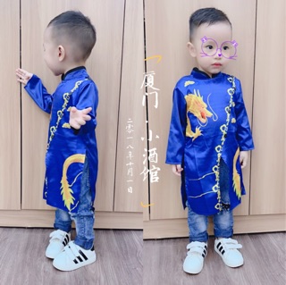 Áo dài phi lụa cao cấp in hình rồng cho bé
