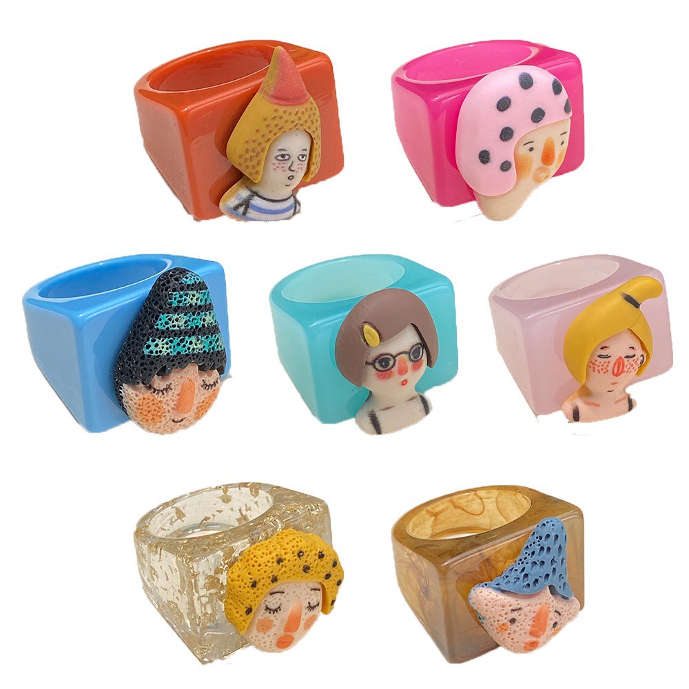 Nhẫn Đeo Ngón Tay Bằng Nhựa Acrylic Họa Tiết Trừu Tượng Thời Trang Hàn Quốc Cho Nữ