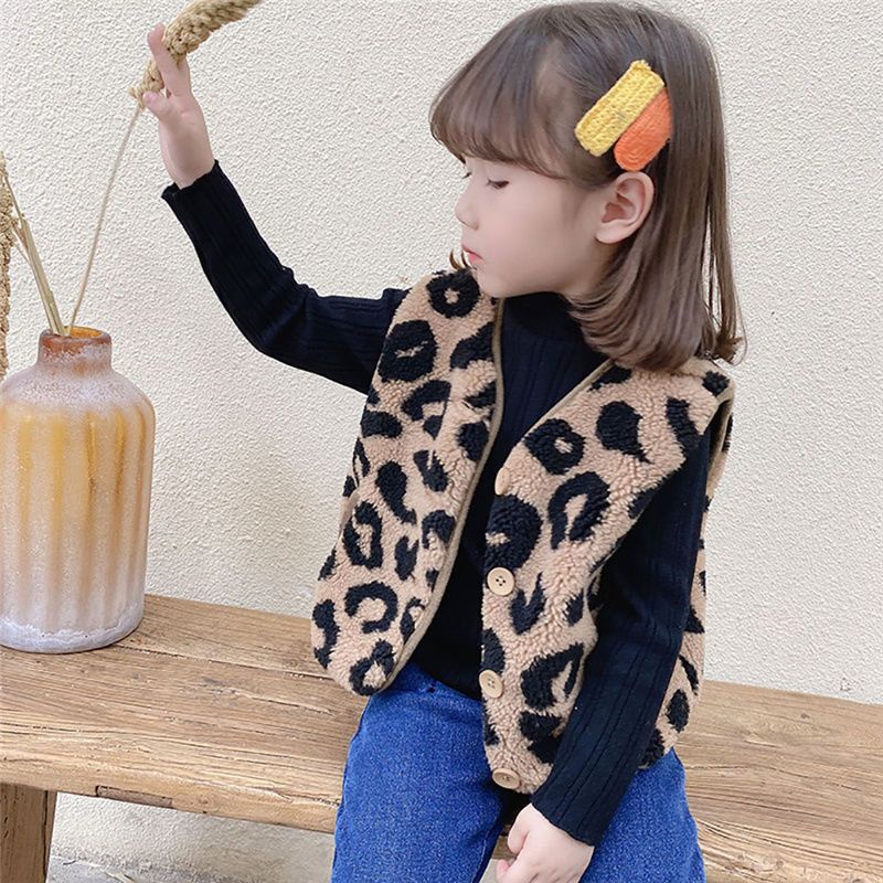 Áo Khoác Da Lộn Lót Lông Cừu Họa Tiết Da Báo Dễ Thương Cho Bé Gái 0-8 Tuổi
