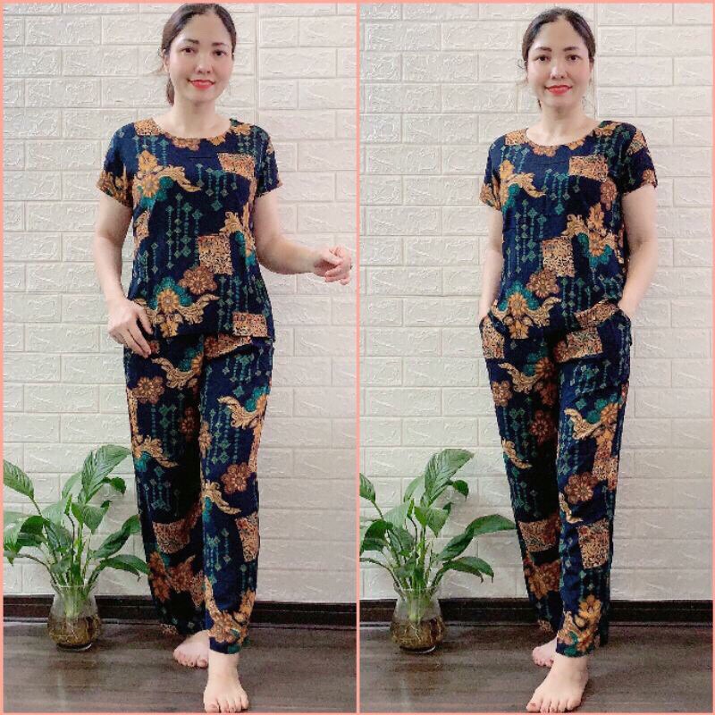 Đồ bộ trung niên, đồ bộ trung niên nữ 🍀🍀 quần dài ống đứng, vải dầy mền mịn mặc mát thấm mồ hôi size 48-70kg