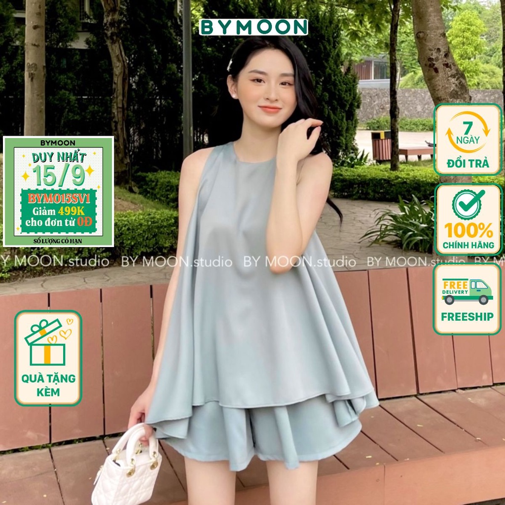 Áo yếm quần váy tà rộng freesize - set 2 món áo váy yếm thời trang nữ thiết kế BY MOON SB001