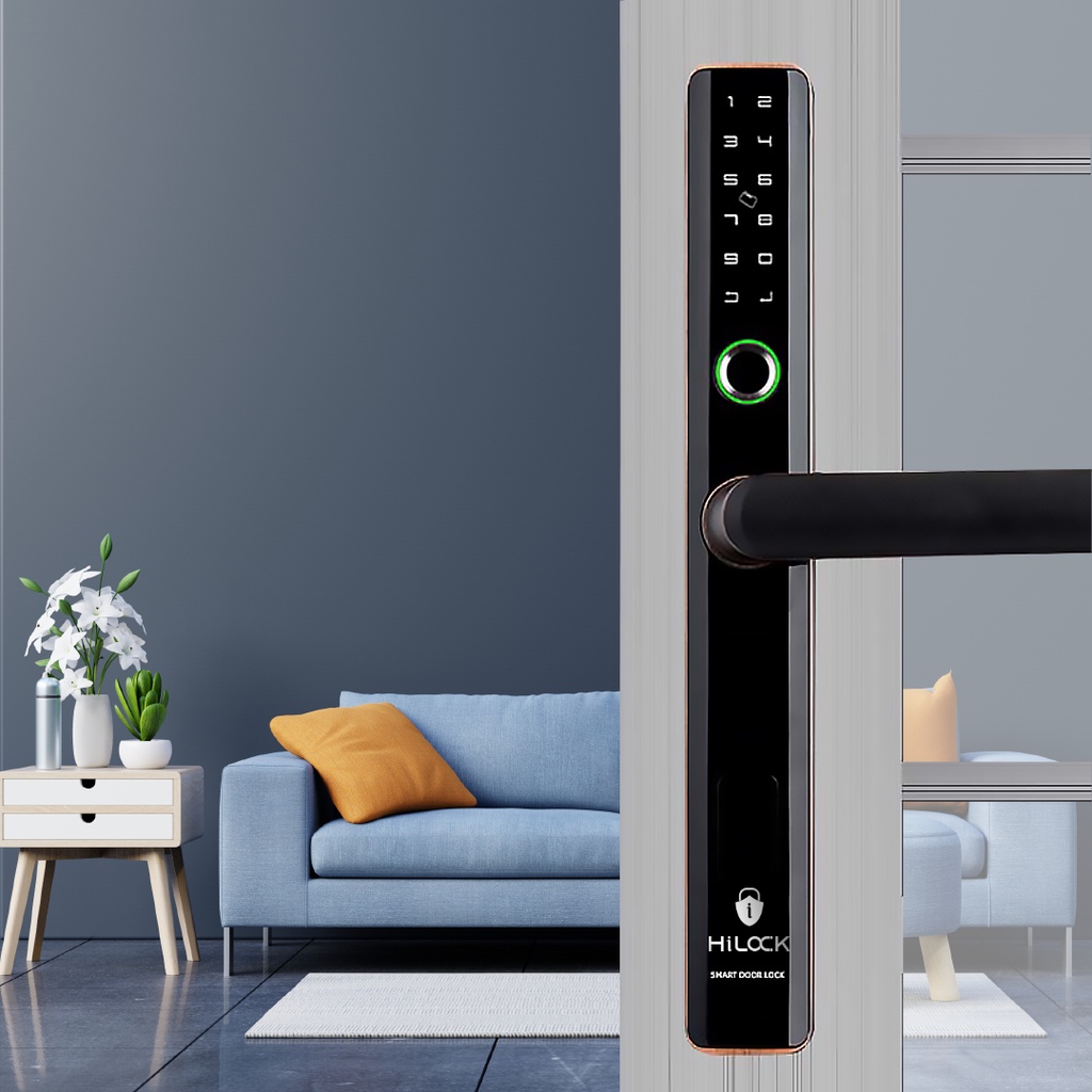Khoá cửa vân tay thẻ từ cao cấp HL09TU Tuya wifi chuyên cho cửa nhôm kính, xingfa, cửa hẹp, cửa sắt. hilock