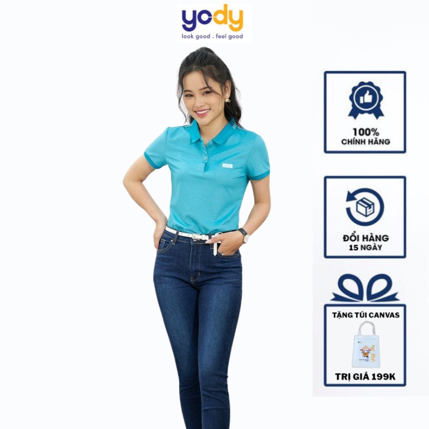 Áo Polo Nữ YODY Pique Mắt Chim Phối Bo, Dáng Cộc Tay Có Cổ Thoáng Mát APN3340