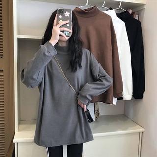 Áo Sweater Cổ Lọ Dáng Rộng Phối Nhung Kiểu Hàn Quốc Xinh Xắn Cho Nữ
