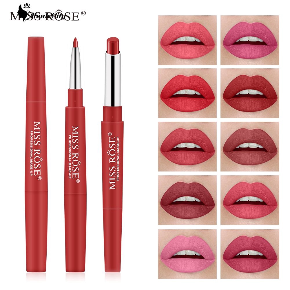 Son môi hai đầu với một đầu kẻ viền môi chống thấm nước bền màu với 10 kiểu màu tùy chọn