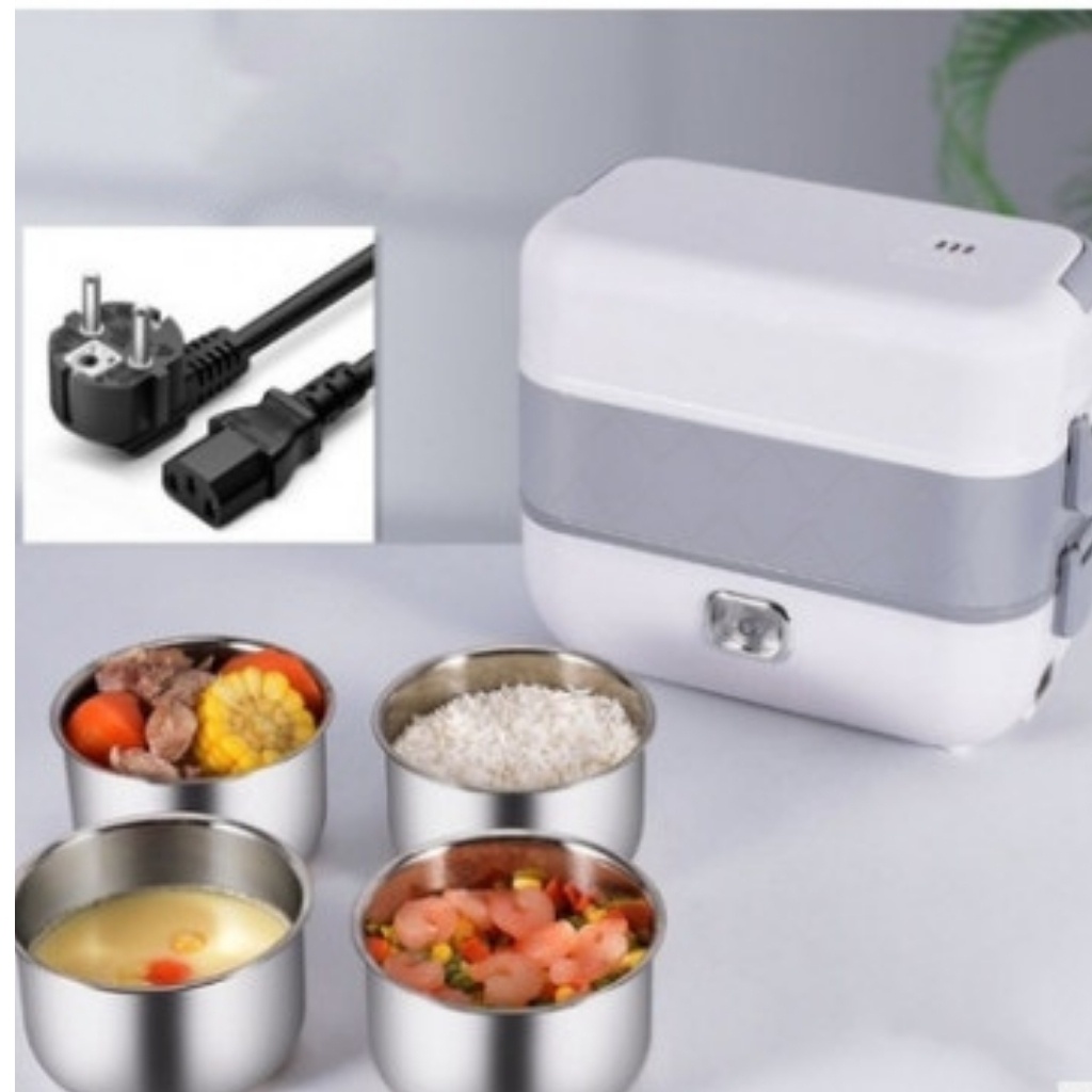 Hộp Cơm Giữ Nhiệt Cắm Điện Văn Phòng LUNCHBOX 4 Bát Inox, Giữ Nhiệt, Hâm Nóng Và Nấu Chín Thức Ăn