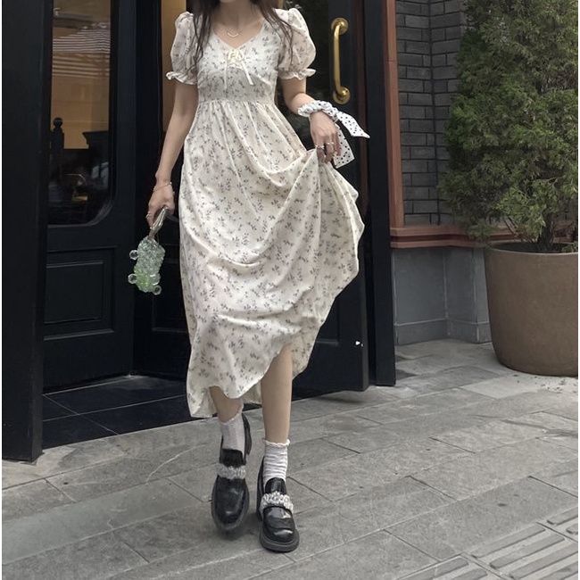 Đầm Voan Tay Phồng Thời Trang Pháp Thanh Lịch Cho Nữ